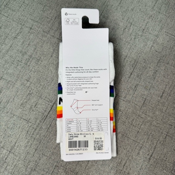 Lululemon Daily Stride Mid Crew Sock Rainbow White Medium NWT - Picture 4 of 4